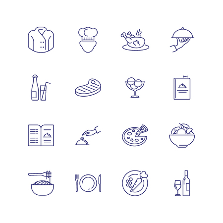 Restaurant service line icon set. Chef, meal, menu. Catering concept. Can be used for topics like cafe, cooking, occupationのイラスト素材
