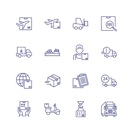 Delivery line icon set. Courier, ship, truck. Shipment concept. Can be used for topics like cargo, mailing, postal serviceのイラスト素材