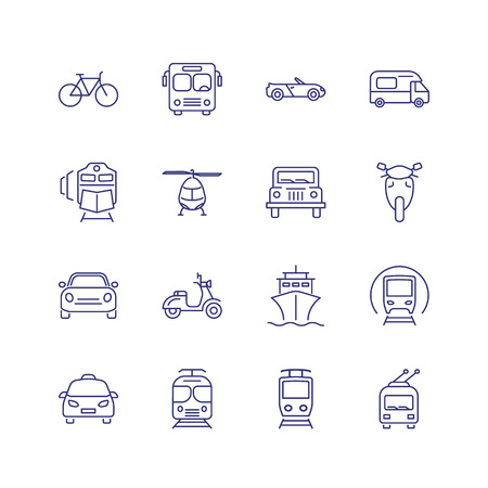 Transport line icon set. Train, ship, helicopter. Transportation concept. Can be used for topics like vehicles, trip, travelのイラスト素材