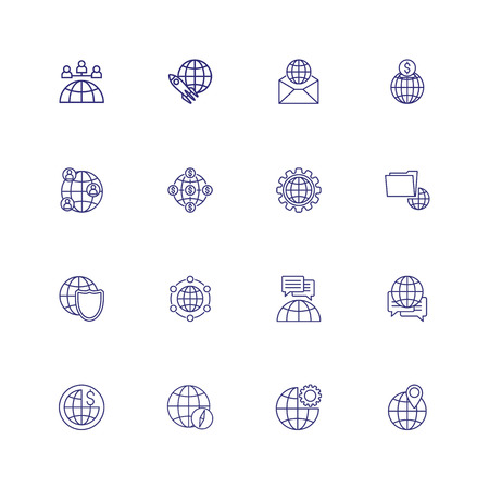 Global networking line icon set. Meeting, startup, map location. International business concept. Can be used for topics like communication, negotiation, navigationのイラスト素材