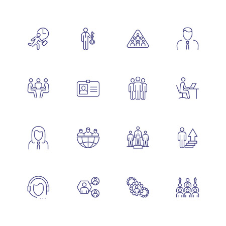 Businesspeople line icon set. Meeting, workplace, key solution. Business concept. Can be used for topics like management, teamwork, leadershipの写真素材