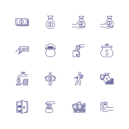 Finance management line icon set. Cash, purse, safe. Money concept. Can be used for topics like investment, saving, earning, donationのイラスト素材