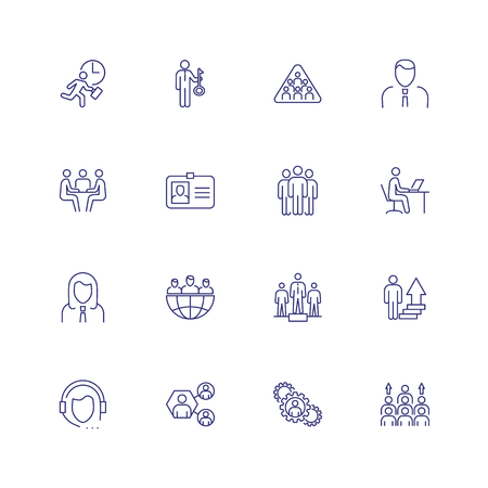 Businesspeople line icon set. Meeting, workplace, key solution. Business concept. Can be used for topics like management, teamwork, leadershipのイラスト素材