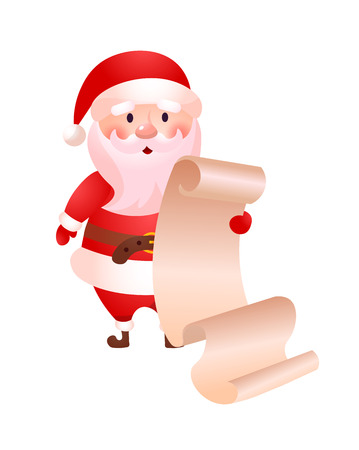 Surprised Santa Claus reading long list of Christmas presents. Character, wish, gift. Tradition concept. Can be used for topics like Christmas, New Year, celebrationのイラスト素材