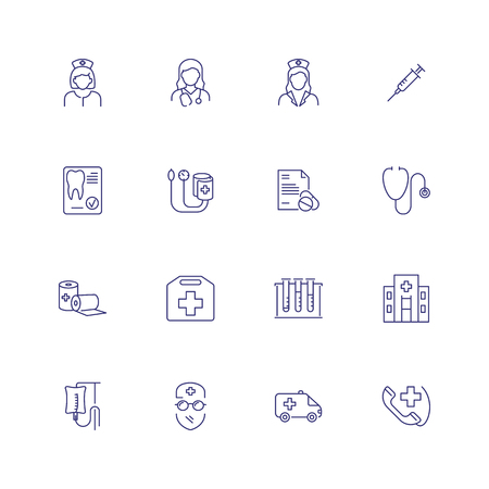 Medical icons. Set of line icons on white background. Doctor, drip feed, ambulance car. Vector illustration can be used for topics like medicine, healthcareのイラスト素材