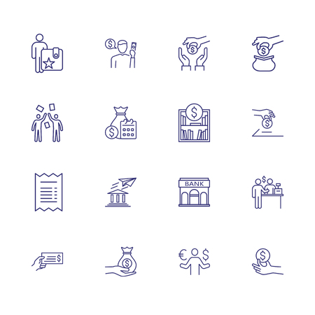 Bank operations icons. Set of line icons. Money exchange, savings, investment. Accounting concept. Vector illustration can be used for topics like payment, money, financeのイラスト素材