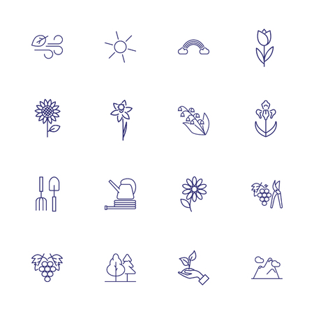 Growing plants icons. Set of line icons. Weather, flower, nature. Agriculture concept. Vector illustration can be used for topics like botany, gardening, environmentのイラスト素材