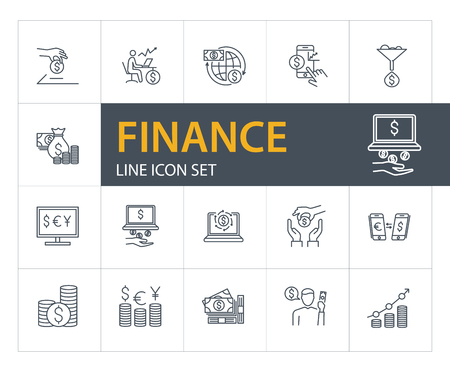 Finance line icon set. Saving, payment, exchange. Money concept. Can be used for topics like finance management, transaction, currencyのイラスト素材