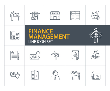 Finance management line icon set. Financier, credit card, payment. Finance concept. Can be used for topics like money, saving, bankingのイラスト素材