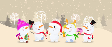 Bright winter poster design with cartoon company. Poster with cartoon Santa Claus riding on deer on white background. Can be used for programs, postcards, invitationsのイラスト素材