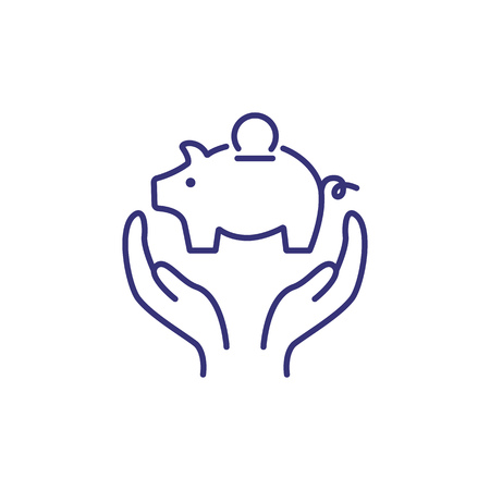 Saving insurance line icon. Two hands holding piggy cash box on white background. Insurance concept. Vector illustration can be used for topics like money saving, economy, insuranceのイラスト素材