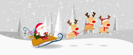 New Year Party postcard design with cartoon Santa Claus. Poster with cartoon character of Santa Claus sitting in rocket with bright front page. Can be used for programs, postcards, invitationsのイラスト素材