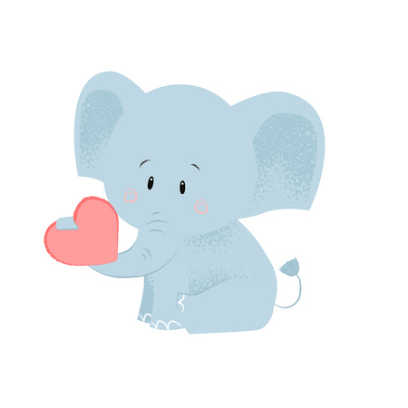 Cute baby elephant with red heart in trunk. Romance concept. Vector illustration can be used for topics like special date, anniversary, dating, loveのイラスト素材