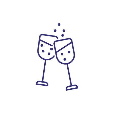 Glasses of champagne line icon. Toast, cheers, romance. Christmas concept. Vector illustration can be used for topics like party, drinks, barのイラスト素材