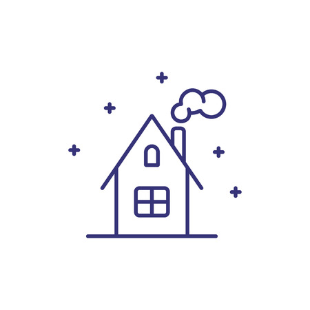 Home in winter line icon. House, cottage, snowfall. Christmas concept. Vector illustration can be used for topics like holiday, season, weatherのイラスト素材