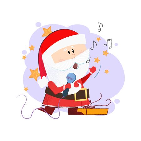 Santa Claus singing with mic. Christmas concert concept. Vector illustration can be used for flyers, festive posters, greeting cards, party invitationsのイラスト素材