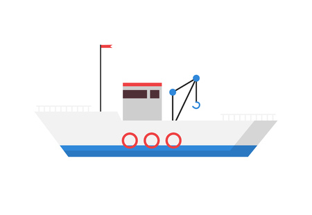 Fishing vessel with hook. Port, boat, seiner. Can be used for topics like industry, transportation, watercraftのイラスト素材
