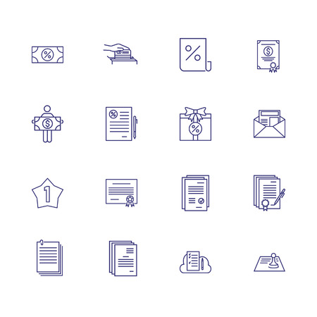 Financial documents line icon set. Paper, certificate, loan agreement. Business concept. Can be used for topics like grant, award, incomeのイラスト素材