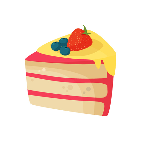 Biscuit cake with berries illustration. Pink, paste, cream, strawberry. Food concept. Vector illustration can be used for topics like confectionery, sweet shop, bakeryのイラスト素材