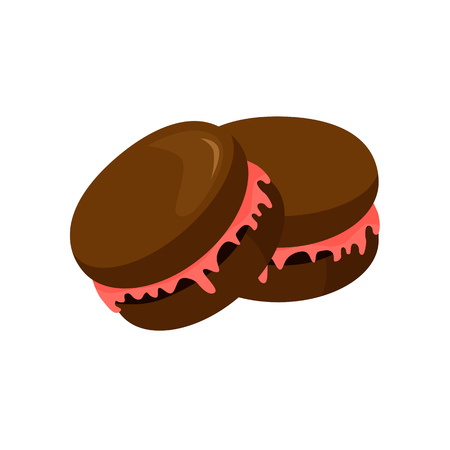 Chocolate cake biscuit illustration. Brown, pie, jam. Food concept. Vector illustration can be used for topics like confectionery, sweet shop, bakeryのイラスト素材
