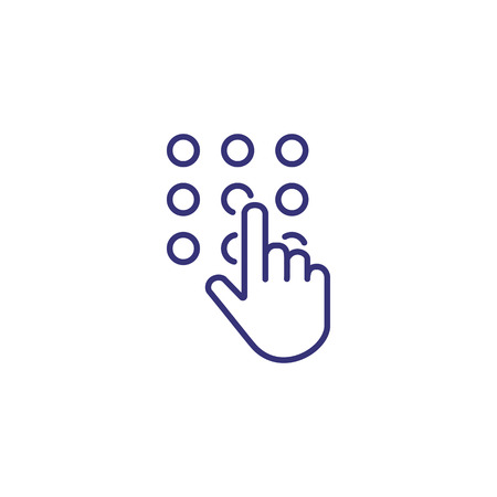 Code lock line icon. Hand touching keypad on white background. Security concept. Vector illustration...