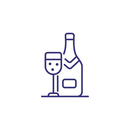 Champagne bottle and glass line icon. Bottle and glass on white background. Celebration concept. Vector illustration can be used for topics like greeting, party, festivalのイラスト素材
