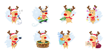 Bright deer set illustration. Deer in different poses. Can be used for topics like Christmas, winter, festivals, Happy New Yearのイラスト素材