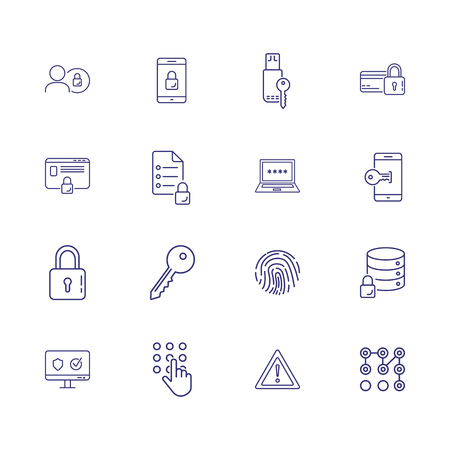 Data safety line icon set. Admin, computer, lock, password. Protection concept. Can be used for topics like secured access, data storage, information technologyのイラスト素材