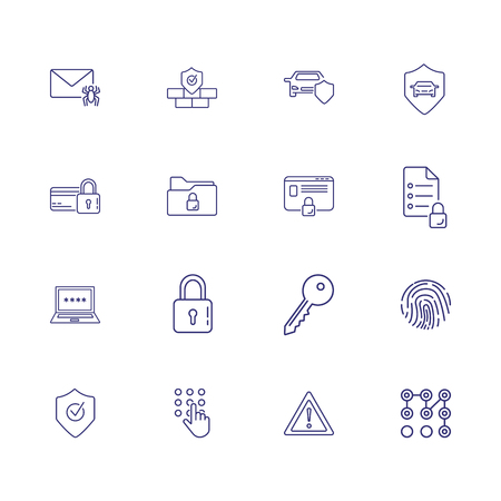 Protected access line icon set. Fingerprint, credit card, computer, lock. Secure concept. Can be used for topics like identification, safety, insuranceのイラスト素材