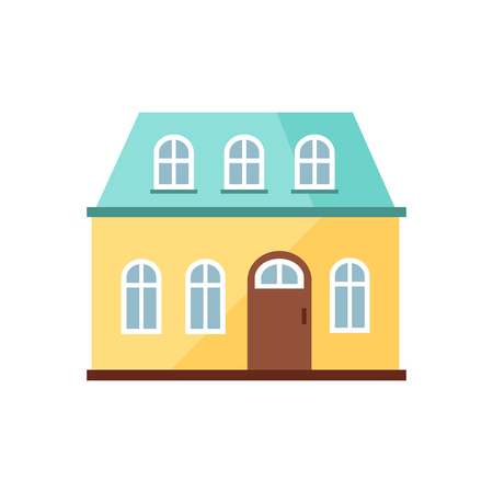 Yellow cottage with blue roof illustration. Home, design, architecture. Building concept. Vector illustration can be used for topics like real estate, advertisement, houseのイラスト素材