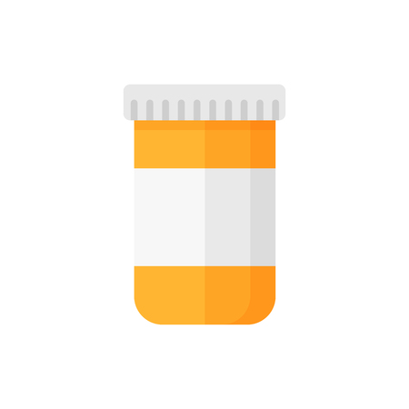 Pill container illustration. Blank label, pharmacy, bottle, jar. Medicine concept. Can be used for topics like treatment, cure, medicationのイラスト素材