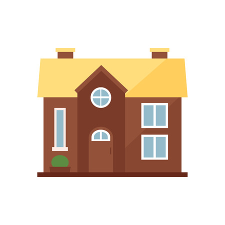 Brown cottage with yellow roof illustration. Home, design, architecture. Building concept. Vector illustration can be used for topics like real estate, advertisement, houseのイラスト素材