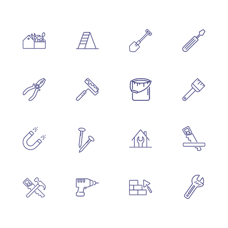 Home maintenance line icon set. Tool box, painting brush, wrench. Construction concept. Can be used for topics like housing housekeeping, renovation, repairのイラスト素材