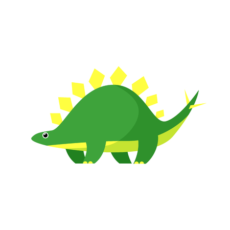 Green herbivorous dinosaur illustration. Creature, colored, animal. Nature concept. Vector illustration can be used for topics like history, school, kid booksのイラスト素材