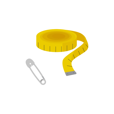 Pin and centimeter illustration. Equipment, tools, measurement. Needlework concept. Vector illustration can be used for topics like household, workshopのイラスト素材