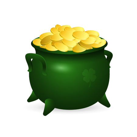 Pot of gold coins. Money in green pot of leprechaun. Can be used for topics like Saint Patrick day, Ireland, luckのイラスト素材