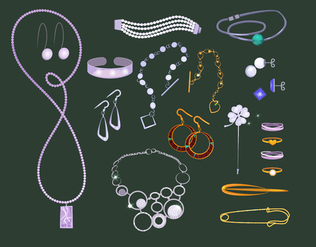 Set of gold and silver jewelry. Necklace, earrings, rings, bracelets. Can be used for topics like accessory, treasure, wealthのイラスト素材