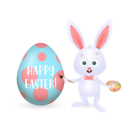 Happy Easter rabbit painting egg. Drawing, creativity, bunny. Can be used for topics like holiday, symbol, artのイラスト素材