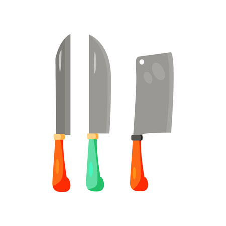 Kitchen knives illustration. Three knives, sharp, cooking. Kitchenware concept. Vector illustration can be used for topics like kitchen, cookingのイラスト素材