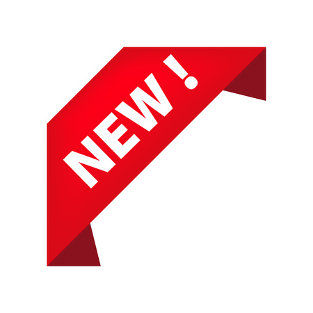 Red left top corner tag. Ribbon with New banner. Retail, new collection, promotion. Sale banner concept. Vector illustration can be used for stickers, leaflets, postersのイラスト素材