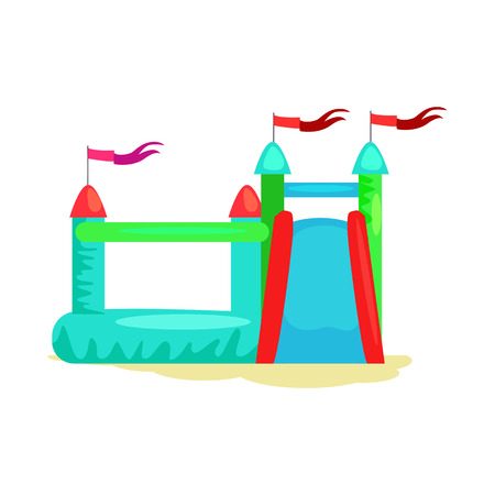 Inflatable castle vector. Bouncy castle, playground, amusement park. Childhood concept. Vector illustration can be used for topics like entertainment, leisure, festivalのイラスト素材