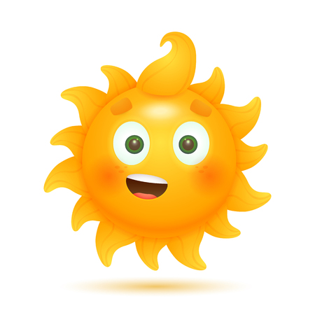 Cheerful funny cartoon sun. Smiling, positive, yellow. Can be used for topics like vacation, character, weatherのイラスト素材
