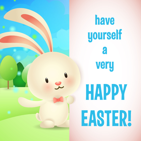 Have yourself very happy Easter lettering with bunny. Easter greeting card. Typed text, calligraphy. For greeting cards, posters, invitations, banners, leaflets and brochures.のイラスト素材
