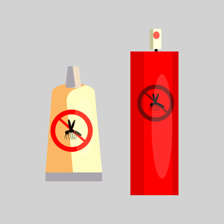 Insect repellents. Tube, spray, aerosol. Camping concept. Vector illustration can be used for topics like campsite, wilderness, forest, mosquitosのイラスト素材