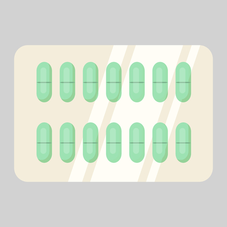 Blister of green pills. Drugs, painkillers, remedy. Treatment concept. Vector illustration can be used for topics like cure, therapy, medication, pharmacyのイラスト素材