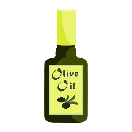 Olive oil bottle illustration. Glass bottle with olive oil, green bottle. Food concept. Vector illustration can be used for topics like agriculture, natural food, eco productのイラスト素材