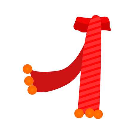 Red knitted scarf illustration. Cloth, accessory, style. Fashion concept. Vector illustration can be used for topics like shopping, wardrobe, winterのイラスト素材