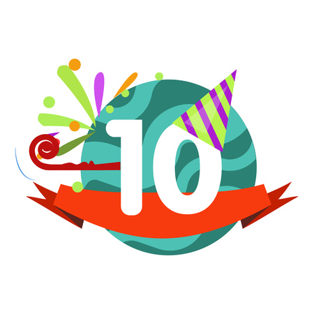 Ten year anniversary sign illustration. Birthday, celebration, greeting. Festive concept. Vector illustration can be used for topics like party, birthday, congratulationのイラスト素材