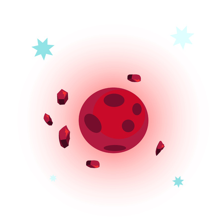 Mars planet with wreckages. Bright red planer among stars. Can be used for topics like discovery, space, explorationのイラスト素材