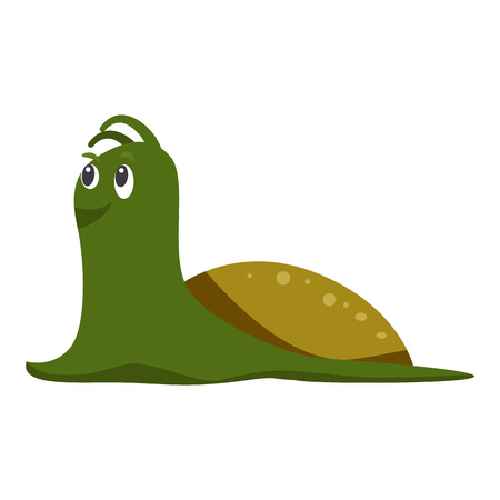 Cute green slug cochlea flat icon. Gastropod, sea life, garden animal. Mollusk concept. Vector illustration can be used for topics like zoology, nature, faunaのイラスト素材